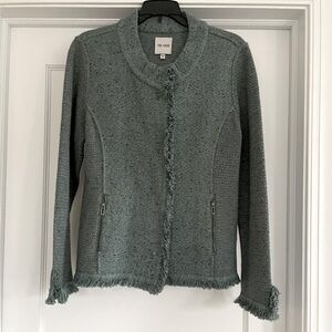 Nic & Zoe Fringe Mix Knit Jacket Sz L Green